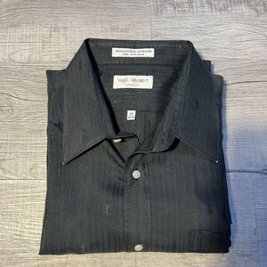 Vintage Yves Saint Laurent Dress Shirt Mens 17 34/35 Black YSL Logo Embroidered